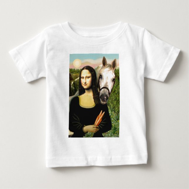 Camiseta Para Bebê Mona Lisa e seu Cavalo Árabe (Frente)