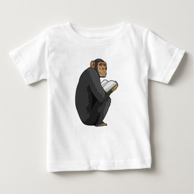 Camiseta Para Bebê Monkey as Nerd with Book (Frente)