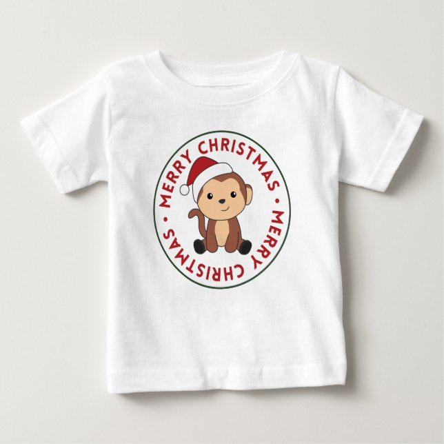 Camiseta Para Bebê Monkey Christmas Snow Winter Animals Monkeys (Frente)
