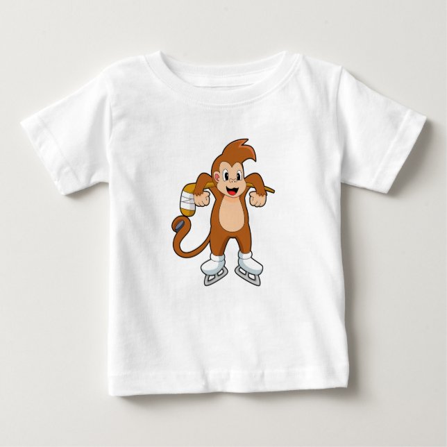 Camiseta Para Bebê Monkey Ice Hóquei no Gelo (Frente)