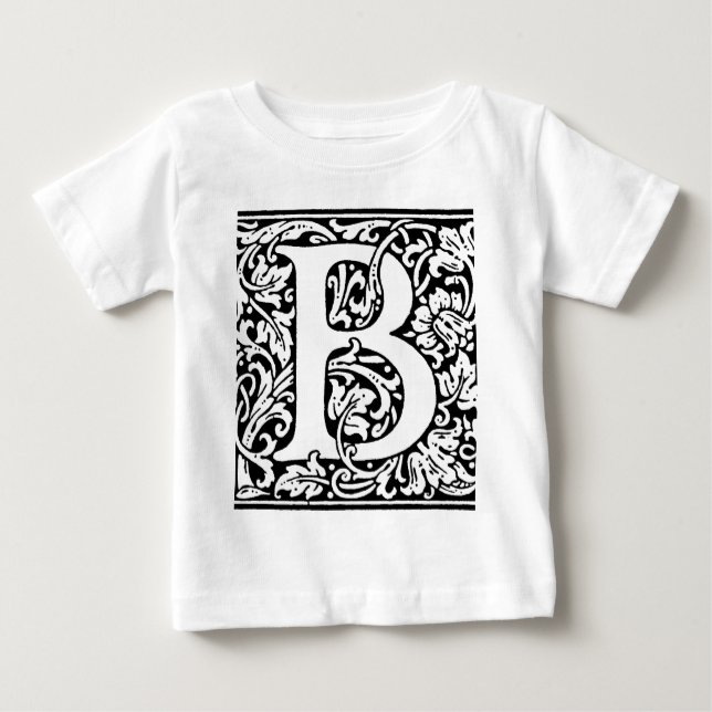 Camiseta Para Bebê Monograma B inicial. Padrão Floral de Nome Persona (Frente)