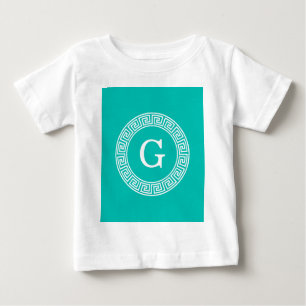 Camiseta Para Bebê Monograma chave grego branco da inicial do quadro