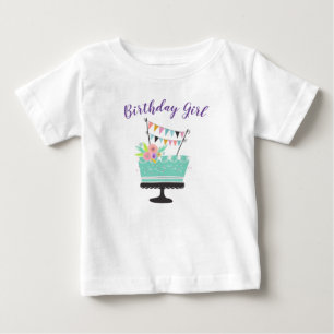 Camiseta Para Bebê monograma de celebração de bolo de aniversariant
