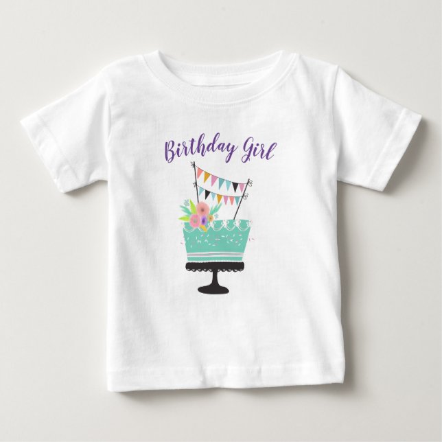 Camiseta Para Bebê monograma de celebração de bolo de aniversariante (Frente)