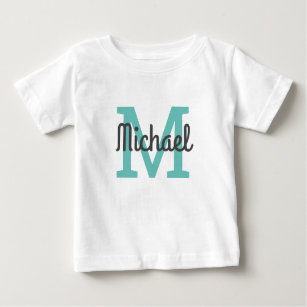 Camiseta Para Bebê Monograma de Nome Azul de Script Cinto
