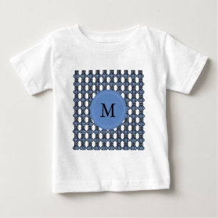 Camiseta Para Bebê Monograma de padrão de Abstrato azul personalizado