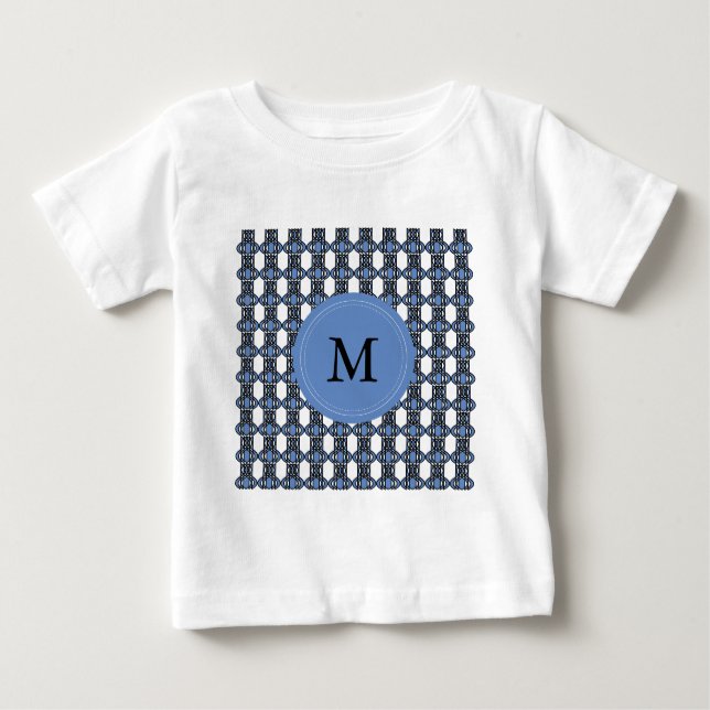 Camiseta Para Bebê Monograma de padrão de Abstrato azul personalizado (Frente)