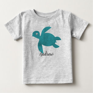 Camiseta Para Bebê Monograma de Tartaruga do Mar de Água