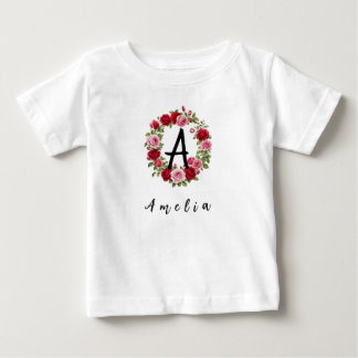 Camiseta Para Bebê Monograma Floral Personalizado em Aquarela & Nome