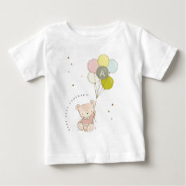 Camiseta Para Bebê Monograma Girly do Balão do Urso Escamudo Cinto El