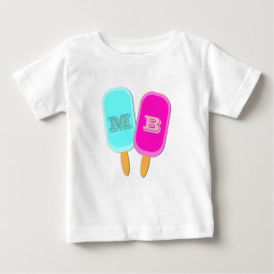 Camiseta Para Bebê Monograma Ice Collies Popsicles Verão