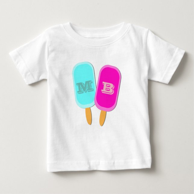 Camiseta Para Bebê Monograma Ice Collies Popsicles Verão (Frente)
