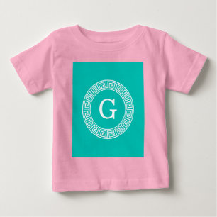 Camiseta Para Bebê Monograma Inicial do Quadro-Chave Grego Teal What