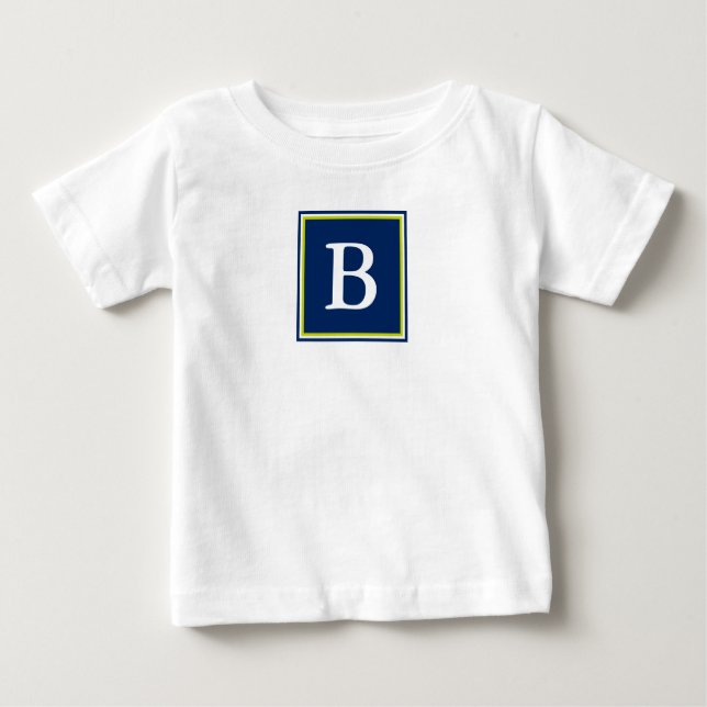 Camiseta Para Bebê Monograma marinho Azul e Verde limão (Frente)