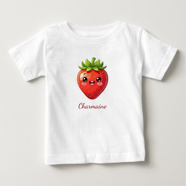 Camiseta Para Bebê Monograma morango kawaii fofo (Frente)