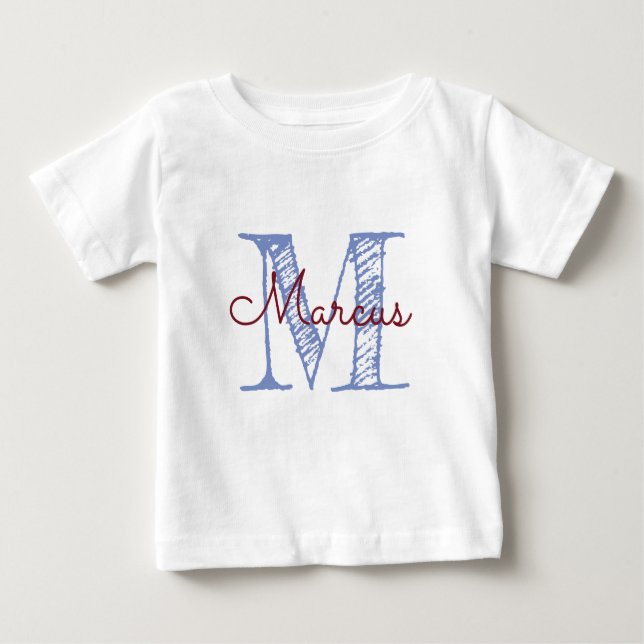 Camiseta Para Bebê Monograma Nome personalizado Baby Boy (Frente)