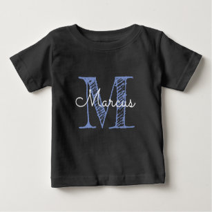 Camiseta Para Bebê Monograma Nome personalizado Baby Boy Black T Shir