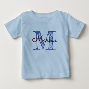 Camiseta Para Bebê Monograma Nome personalizado Blue Baby Boy