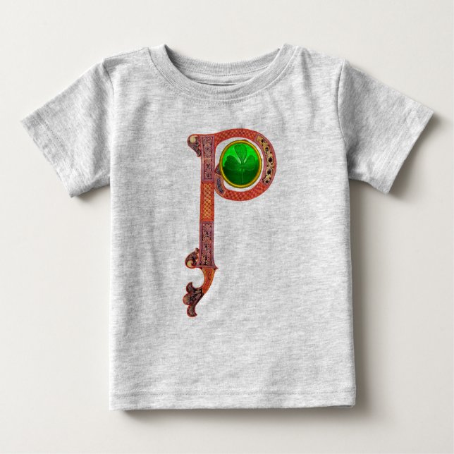 Camiseta Para Bebê MONOGRAMA P CELTICA DE Dia de São Patrício COM SHA (Frente)