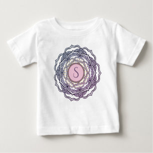 Camiseta Para Bebê Monograma Personalizado Bonita Menina Mandala Bone