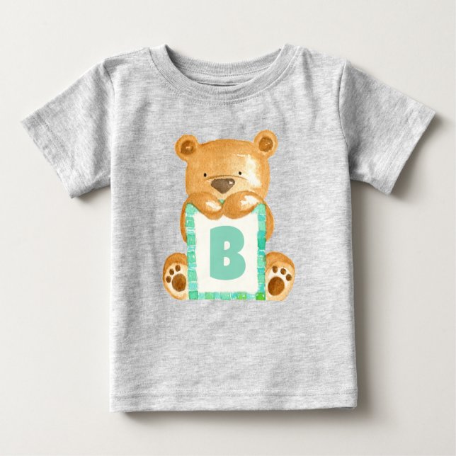 Camiseta Para Bebê Monograma Personalizado do Urso de Teddy (Frente)