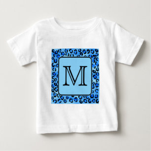 Camiseta Para Bebê Monograma personalizado, teste padrão azul do