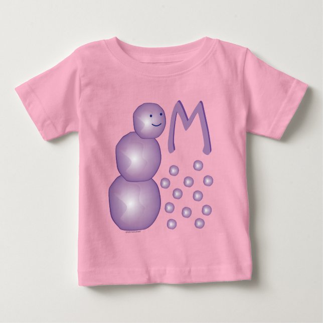 Camiseta Para Bebê Monograma Roxo Inicial Snowman 3D Ball Pontos da L (Frente)