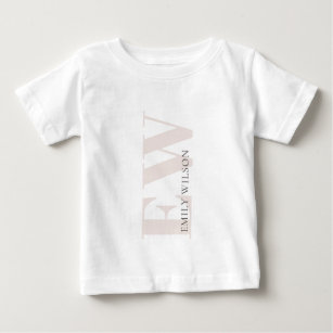 Camiseta Para Bebê Monograma Simples e Mínimo de Nome Rosa Escamudo E