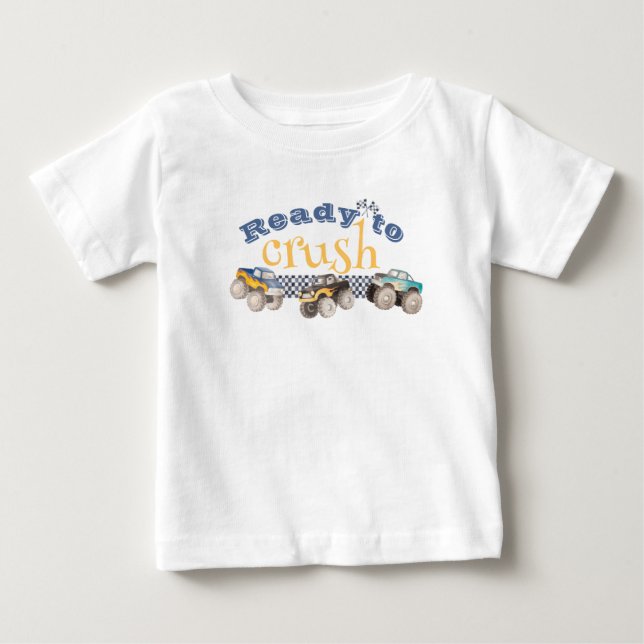 Camiseta Para Bebê Monster Truck 4th Birthday Shirt Personalized  (Frente)