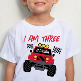 Camiseta Para Bebê Monster Truck Boy aniversário de 3 anos personaliz