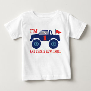 Camiseta Para Bebê Monster truck do primeiro aniversario