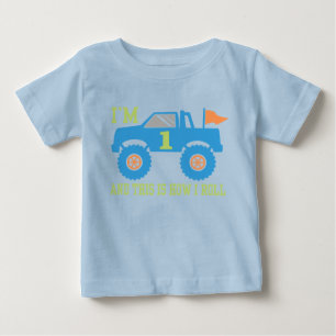 Camiseta Para Bebê Monster truck do primeiro aniversario