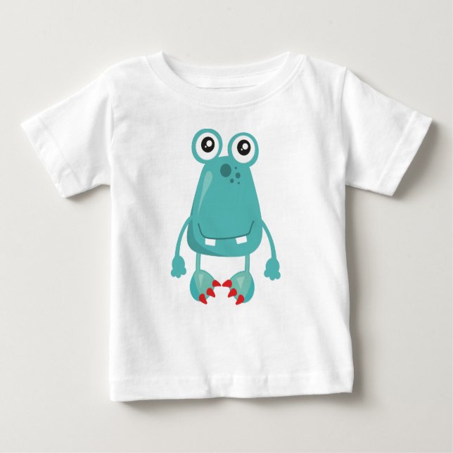 Camiseta Para Bebê Monstro Bonito, Monstro Azul, Monstro Engraçado, B (Frente)