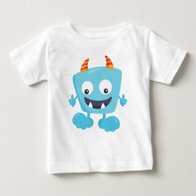 Camiseta Para Bebê Monstro Bonito, Monstro Azul, Monstro Engraçado, C (Frente)