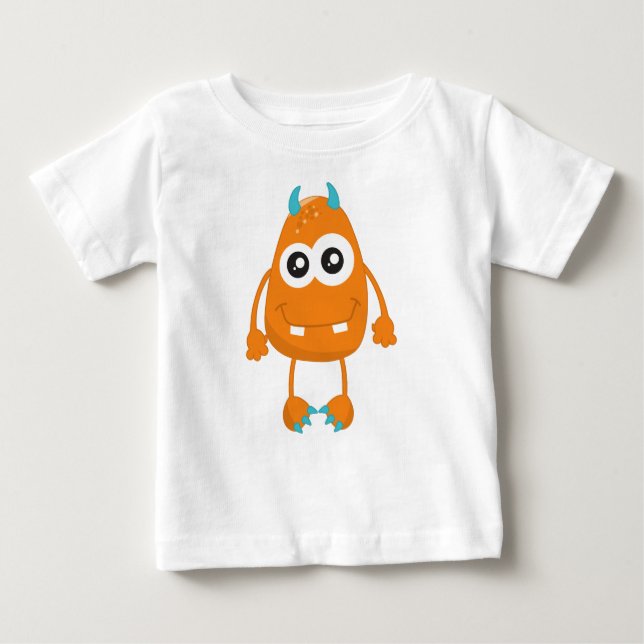 Camiseta Para Bebê Monstro Bonito, Monstro Laranja, Monstro Engraçado (Frente)