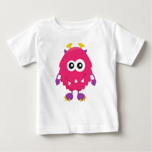 Camiseta Para Bebê Monstro Bonito, Monstro Rosa, Cornos, Monstro Engr