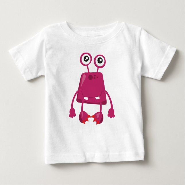 Camiseta Para Bebê Monstro Bonito, Monstro Rosa, Monstro Engraçado, B (Frente)