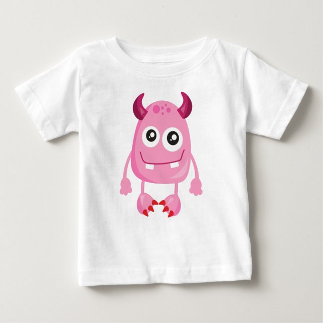 Camiseta Para Bebê Monstro Bonito, Monstro Rosa, Monstro Engraçado, C (Frente)