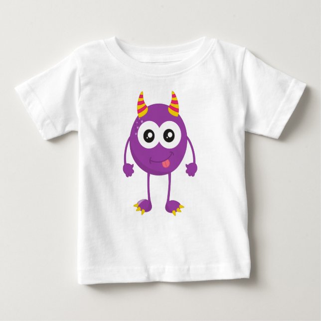 Camiseta Para Bebê Monstro Bonito, Monstro Roxo, Monstro Engraçado, C (Frente)