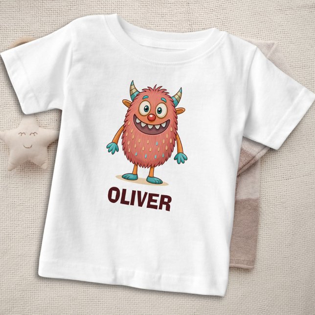 Camiseta Para Bebê Monstro Colorido Bonito Personalizado (Criador carregado)