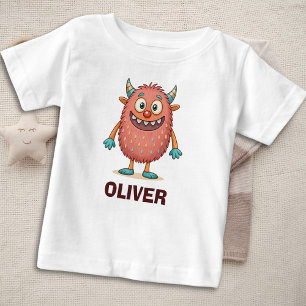 Camiseta Para Bebê Monstro Colorido Personalizado Fofo