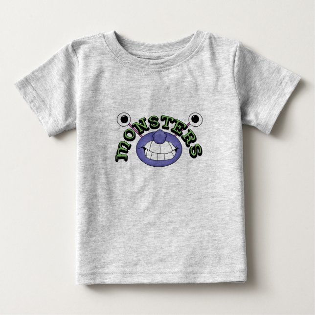 Camiseta Para Bebê Monstro da boca dos olhos do tema do monstro (Frente)