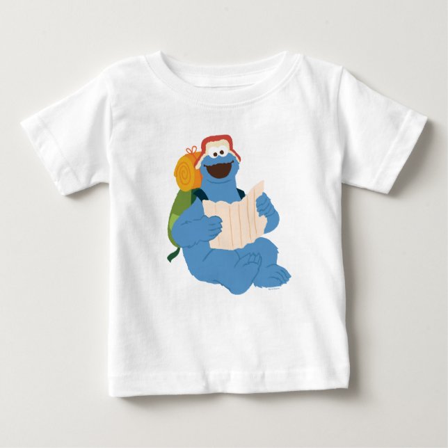 Camiseta Para Bebê Monstro das Bolachas Lendo um Mapa (Frente)