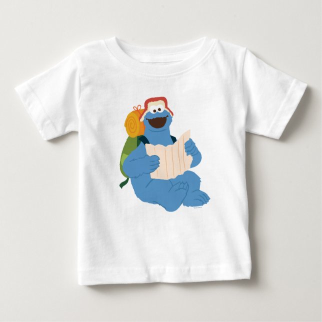 Camiseta Para Bebê Monstro De Cookies Lendo Um Mapa (Frente)