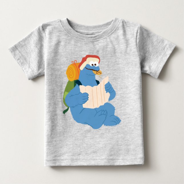 Camiseta Para Bebê Monstro De Cookies Lendo Um Mapa (Frente)