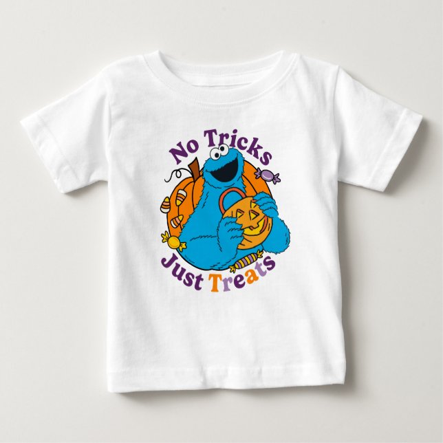 Camiseta Para Bebê Monstro de cookies | Sem Truques Apenas Tratamento (Frente)