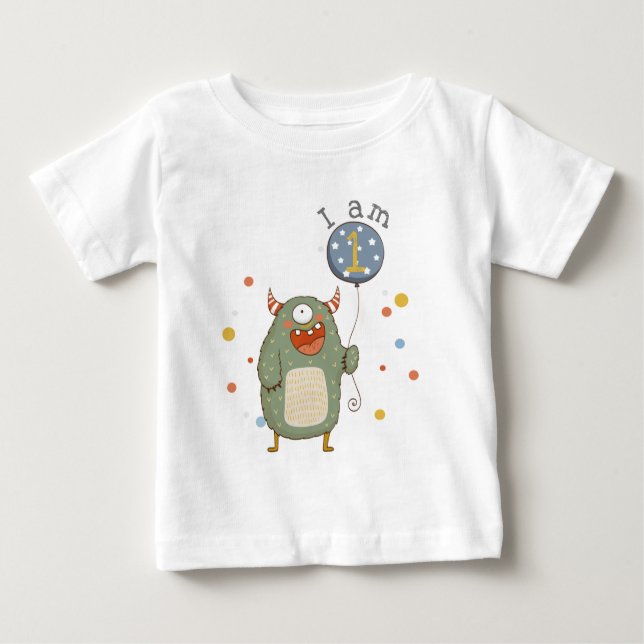 Camiseta Para Bebê Monstro de Cuta Personalizável com Aniversário de  (Frente)