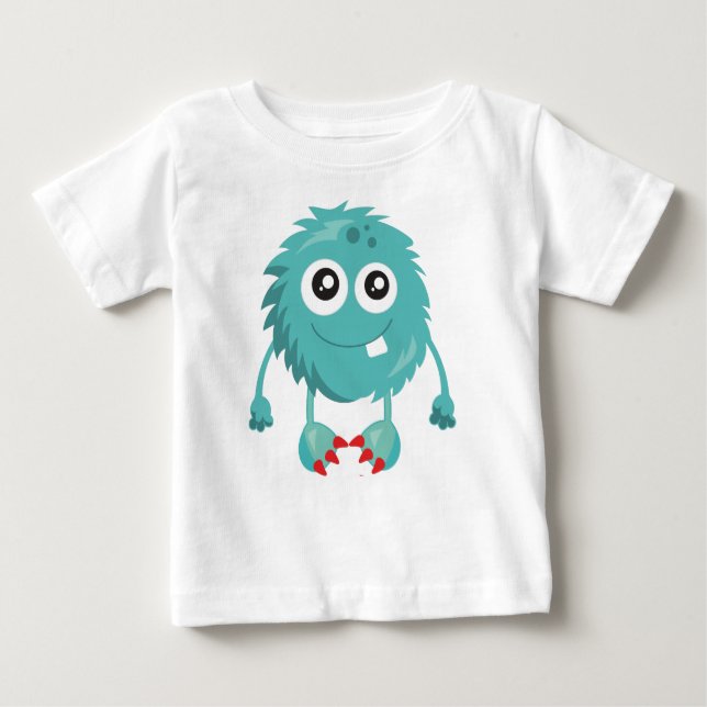 Camiseta Para Bebê Monstro de Furtos, Monstro Azul, Monstro Bonito, B (Frente)