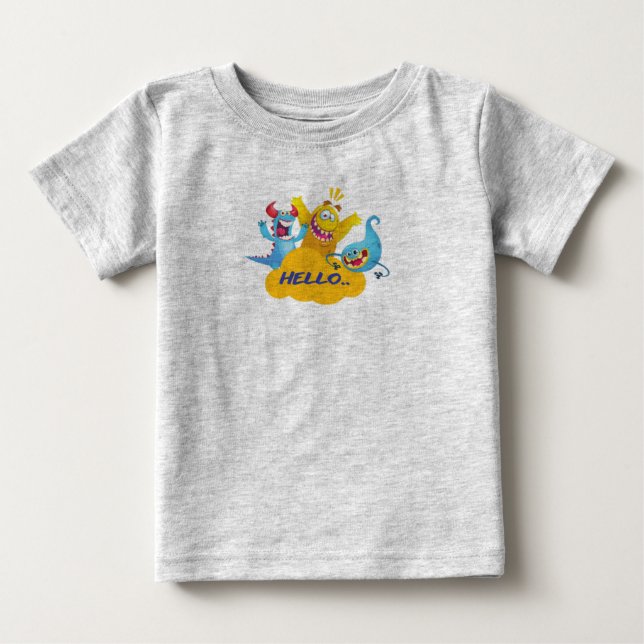 Camiseta Para Bebê monstro fofo diga olá (Frente)