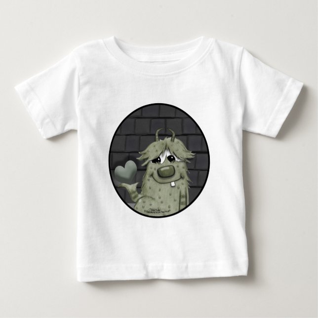 Camiseta Para Bebê Monstro Verde felpudo com Coração (Frente)